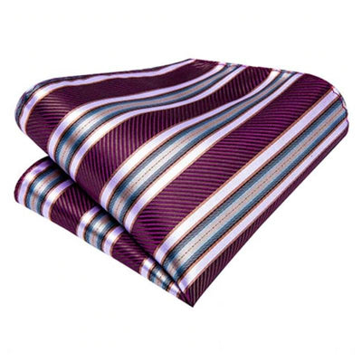 Gravata Listrada Roxa, Branca E Cinza