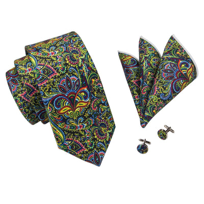 Gravata Verde Com Flores Multicoloridas