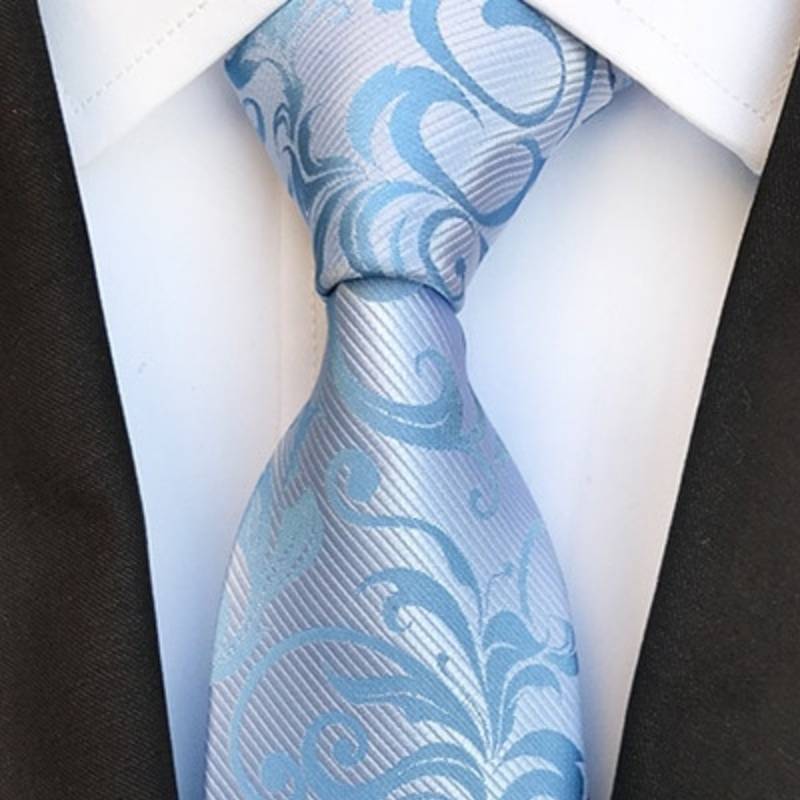 Gravata Prateada Com Flores Azul Claro