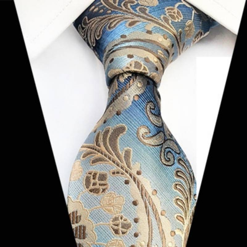 Gravata Azul Claro Com Padrão Paisley Bege