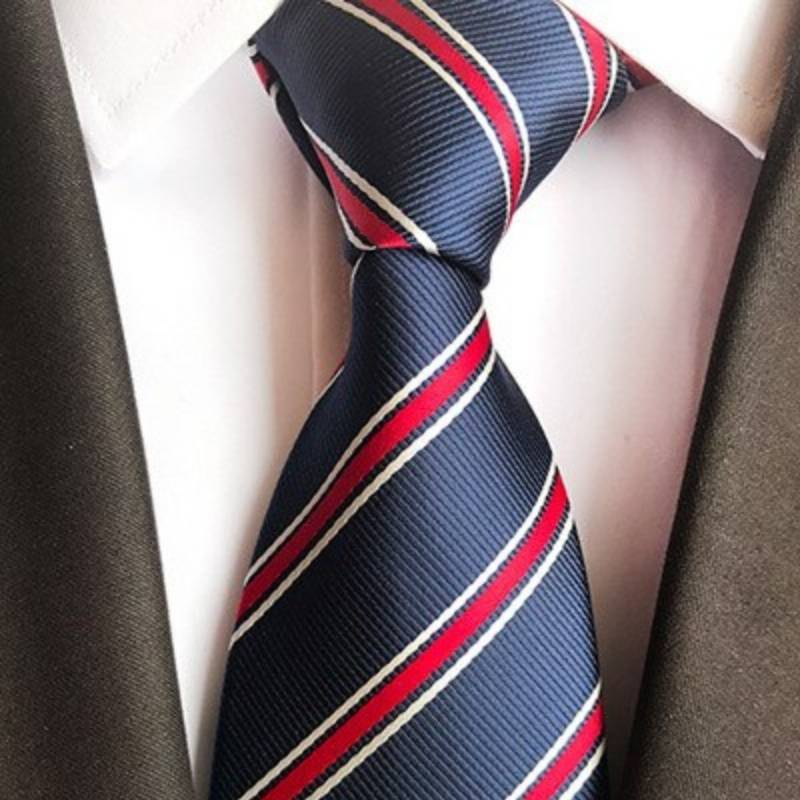 Gravata Azul Escuro Com Listras Vermelhas