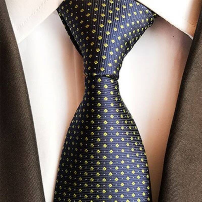 Gravata Azul Marinho Com Bolinhas Amarelas E Brancas