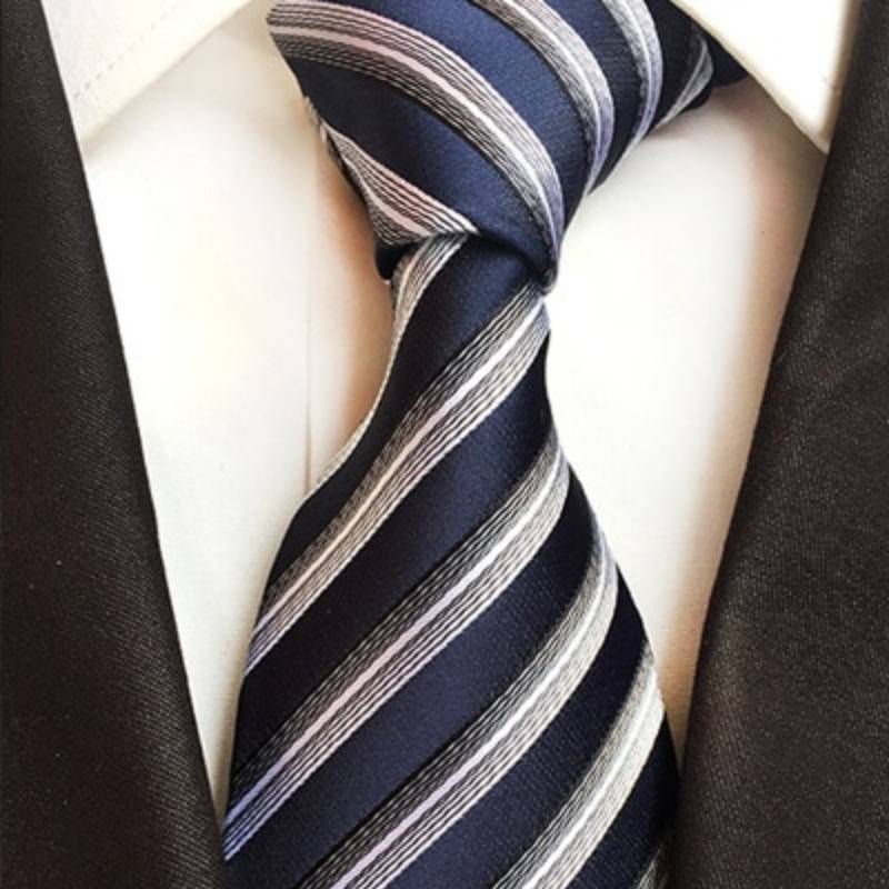 Gravata Azul Marinho Com Listras Cinza Prata