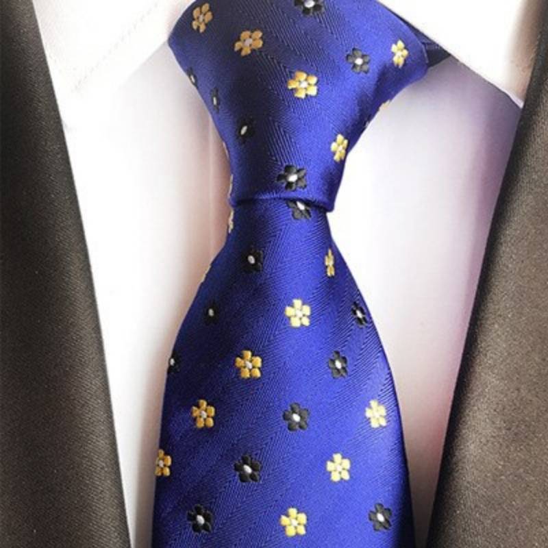 Gravata Azul Com Flores Amarelas E Pretas