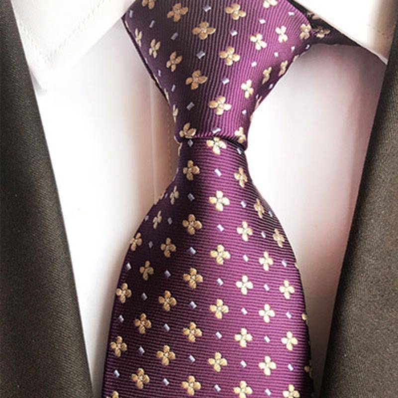 Gravata Lilás Com Flores Amarelas E Bolinhas Brancas