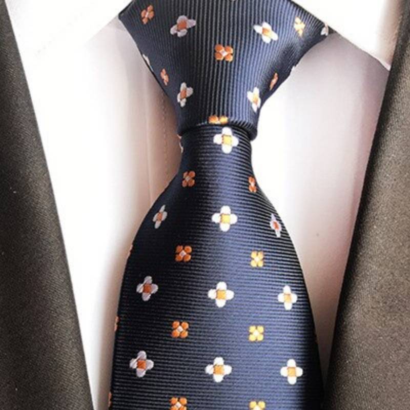 Gravata Preta Flores Brancas E Laranja