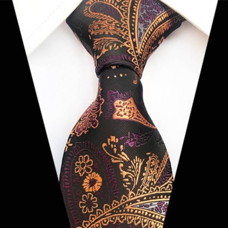 Gravata Preta Com Padrão Paisley Laranja E Malva