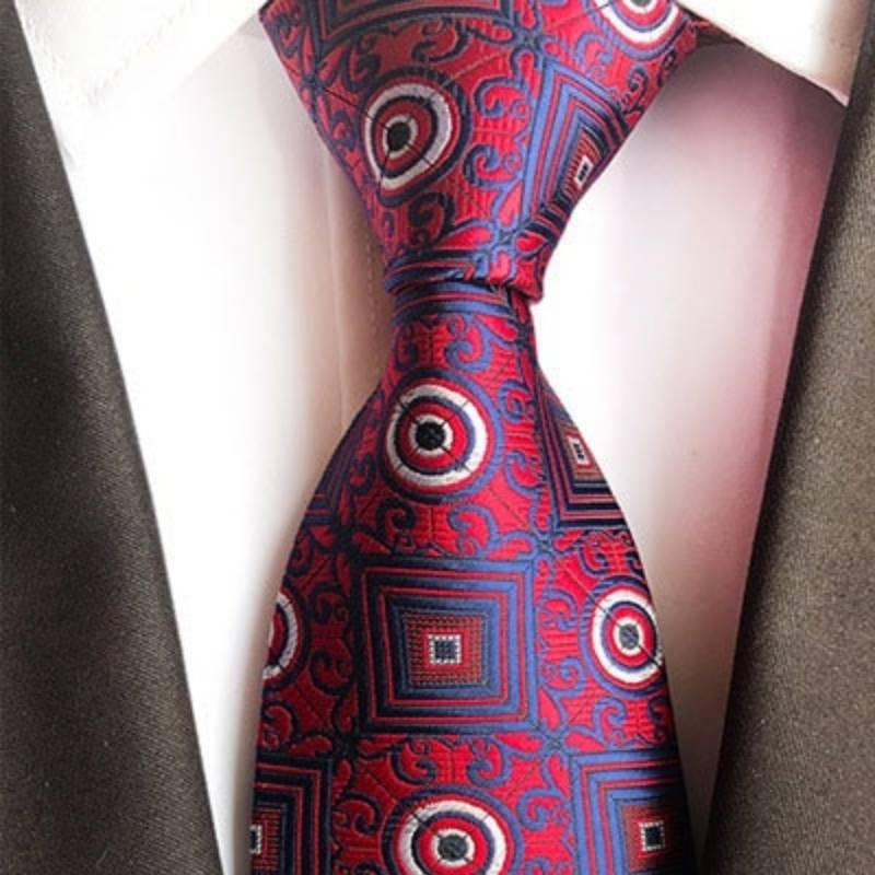 Gravata Com Padrão Redondo E Quadrado Rosa E Azul