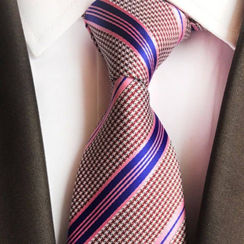 Gravata Com Bolinhas Bege E Listras Rosa E Azuis