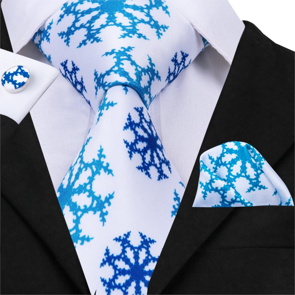 Gravata Branca Com Floco De Neve Azul