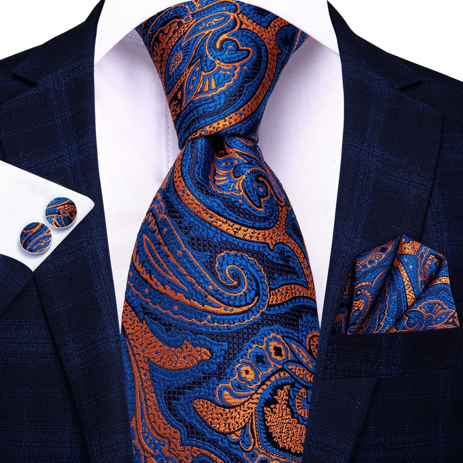 Gravata Paisley Azul Laranja