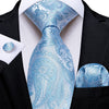 Gravata De Caxemira Azul Celeste E Prata