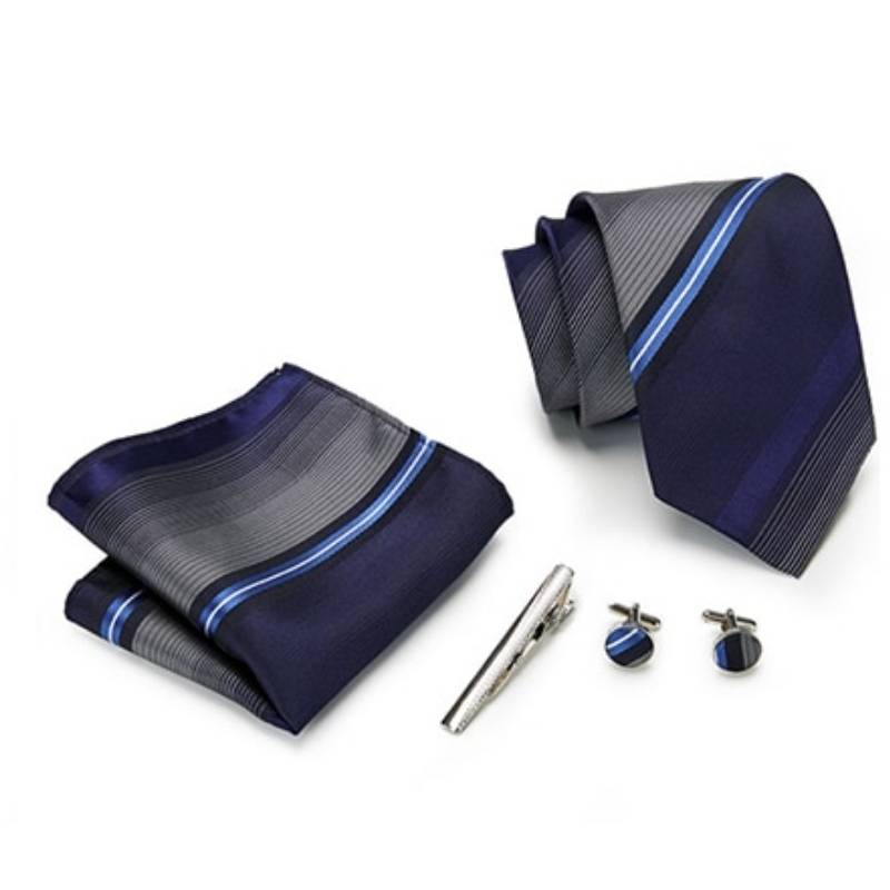 Gravata Listrada Azul E Cinza